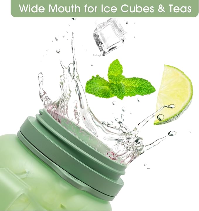 TakeToday 40 OZ Motivational Water Bottle with Straw and Paracord Handle 1.2L Silicone Sports Water Bottle with Time Marker(Green)