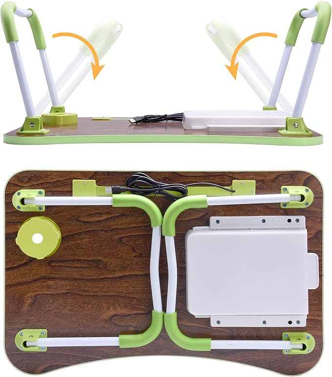 Slendor Lap Desk with Tablet Slot, Foldable Laptop Table with Storage Drawer for Bed，Portable Bed Desk for Laptop, Computer Tray with Cup Holder Notebook Stand Reading Holder for Couch Floor, Green