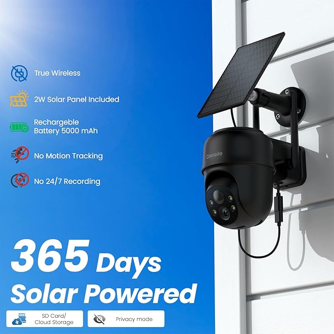 2K Cameras for Home Security-2.4G WiFi Outdoor Camera Wireless Solar/Battery Powered, 360° Viewing, Human Detection, Color Night Vision, Cloud/SD Storage B6 (B6-Black-1pack-2.4G)