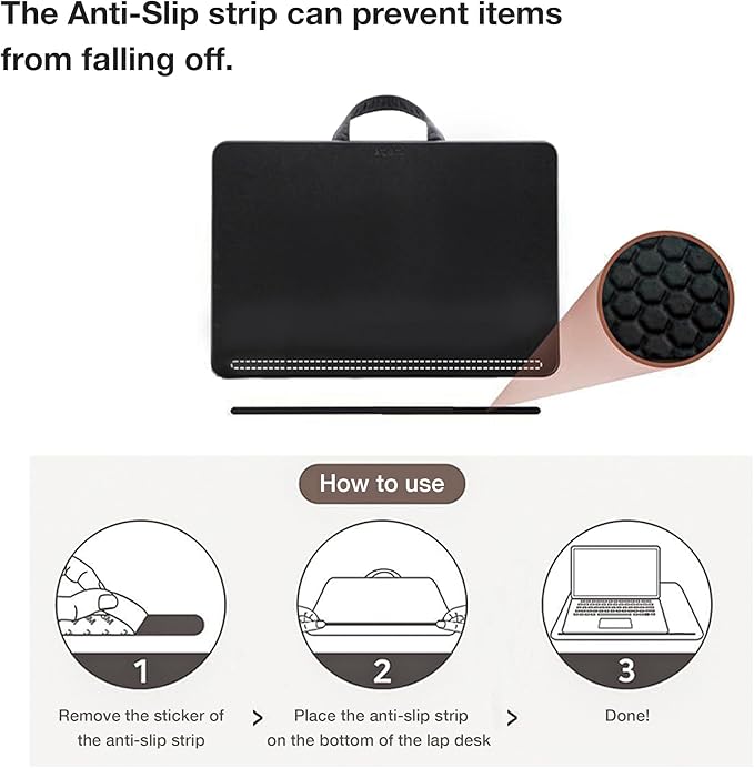 Lap Desk with Soft Cushion and Wrist Rest – Portable Laptop Desk for Bed, Couch & Home Office, PU Surface Tray with Handle for 15.6 inch Laptop (Medium, Black)