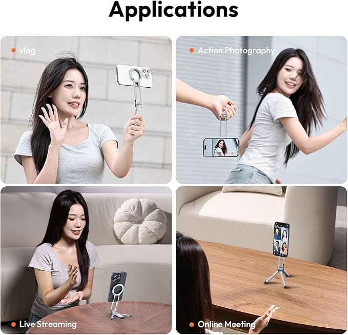 ULANZI MA30 Magnetic Phone Tripod Stand for iPhone - Aluminium Maglock Smartphone Mini Tripod Pocket Cell Phone Stand Strong Magnet Quick Mount Compatible with iPhone 17 16 15 14 13 12 Series, Silver