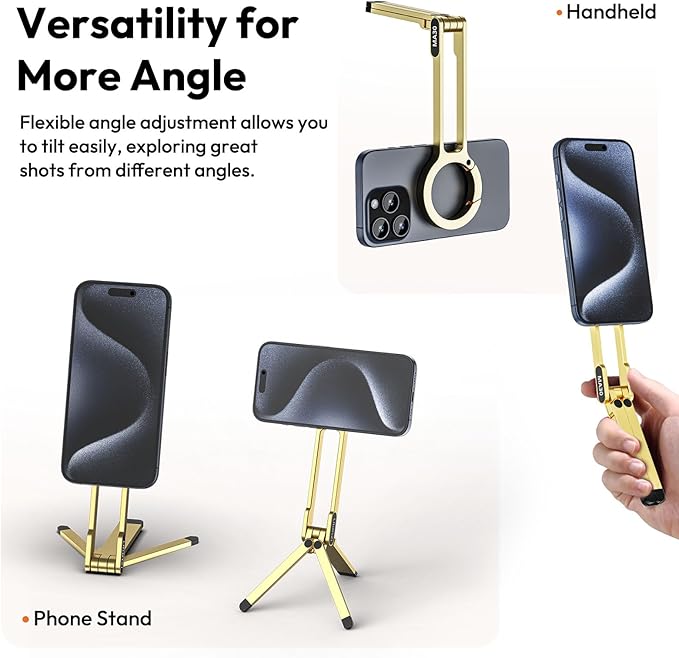 ULANZI MA30 Magnetic Phone Tripod Stand for iPhone - Aluminium Maglock Smartphone Mini Tripod Pocket Cell Phone Stand Strong Magnet Quick Mount Compatible with iPhone 17 16 15 14 13 12 Series, Gold
