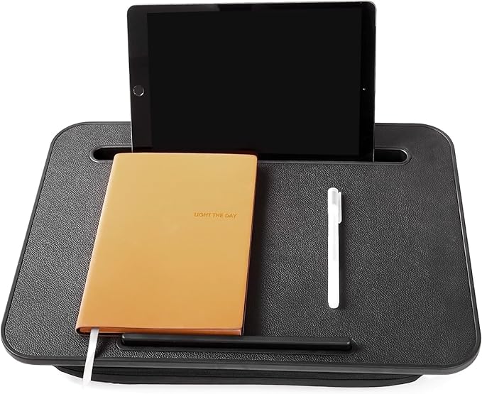 Istudyniture Lap Desk | Portable Laptop Desk & Stand – Fits Up to 15.6 inch – Washable Cushion, Built-in Phone Holder – for Bed, Couch, Sofa, Floor – Writing, Reading, Home Office – Small, Black