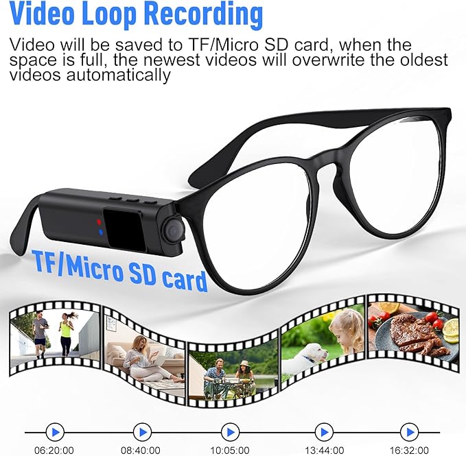 Hands Free Clip On POV Sports Camera 110 Degree 2.7K, WiFi Mini Camera for Glasses with Live View, Cycling Fishing Vlog Recorder, Kids Pets Daily Recording, Includes 16GB Card(Black)