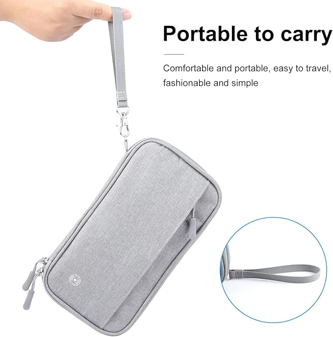 Passport Holder Family RFID Blocking Passport Wallet, RFID Travel Document Organizer for Women Waterproof Passport Wallet, Men Portable Case for Cards Credit Cards with Lanyard (Grey-Medium)