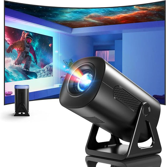 CLOKOWE Mini Projector, 4K 1080P Support projector with wifi and bluetooth,270°Adjustable Stand Outdoor Home Theater galaxy Projector with Android TV OS & 8000+APPS for Phone/TV Stick/Laptop/HDMI