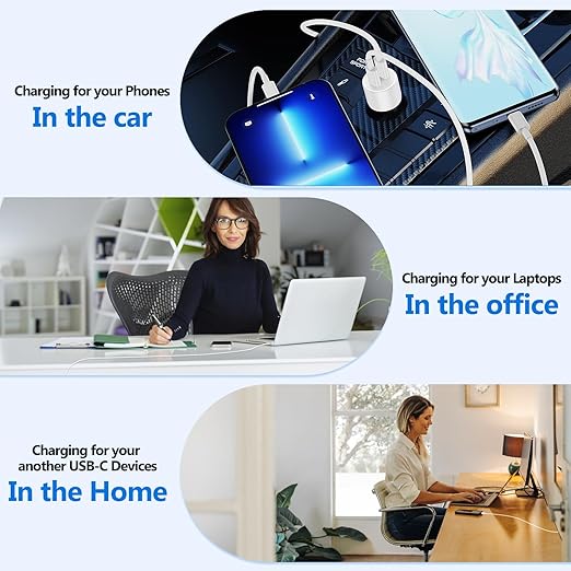 Long USB C Cable 3 Pack(6FT/6FT/10FT),USBC to USBC Fast Charging Cable,60W USB Type C Cables for iPhone 17 16 15 Pro/Plus/Pro Max,MacBook Pro,iPad Pro Air,Samsung S24/S24 Ultra
