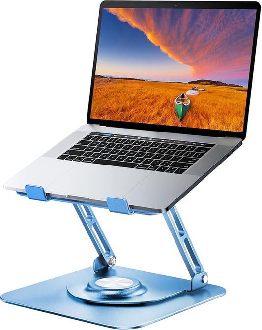Laptop Stand for Desk, Adjustable Computer Stand with 360° Rotating Base, Ergonomic Laptop Riser for Collaborative Work, Foldable & Portable Laptop Stand, fits for All 10-16" Laptops (Blue)