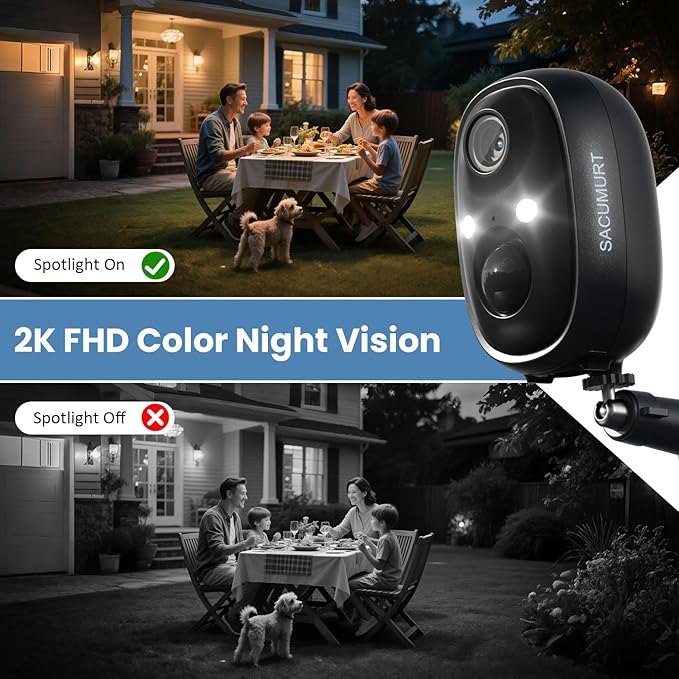 Security Cameras Wireless Outdoor, 2.4GHz WiFi Camera Outdoor Wireless, 2K Cameras for Home Security with Solar Panel, Motion Detection, Works with Alexa & Google Home, Color Night Vision, 2-Way Talk