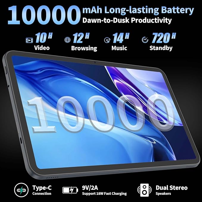 13.4 Inch Tablet Android 15 Tablets, 2025 Upgraded Android Tablet with Keyboard, 32GB RAM+256GB ROM(2TB Expand), Octa-Core, 2K 1920x1200 Display, 16MP Dual Camera, 10000mAh, 2.4G/5G WiFi, GPS (Silver)