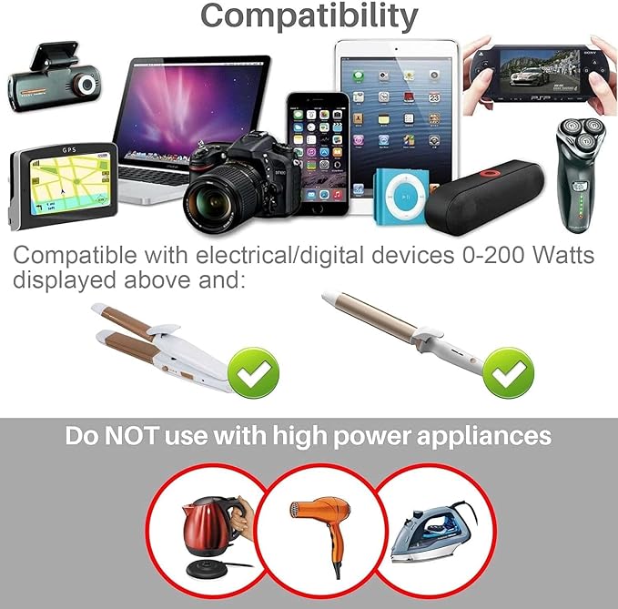 FOVAL Power Step Down 220V to 110V Travel Voltage Converter International Power Adapter for Hair Straightener/Curling Iron with 4-Port USB Charging US/UK/AU/EU Universal Plug Adapter (White)