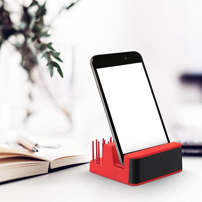 DISCOUNT PROMOS Light Up Logo Phone Stands Set of 10, Bulk Pack - Essential Smartphone Accessory, Perfect for Office and Home - Red