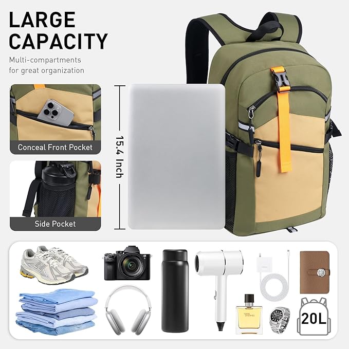 20L Lightweight Hiking Backpack for Men & Women – Small Travel Daypack with Phone Pocket – Durable & Compact for Hiking,Traveling,Camping,and Outdoor Adventure,Green