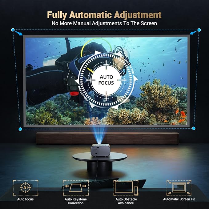 Projector with WiFi and Bluetooth: [Auto Focus/Keystone] - NICPOW Full HD 1080P 4K Supported Portable Bluetooth Projector for Gaming Devices and Phones - Ideal for Indoor Outdoor Use - Grey