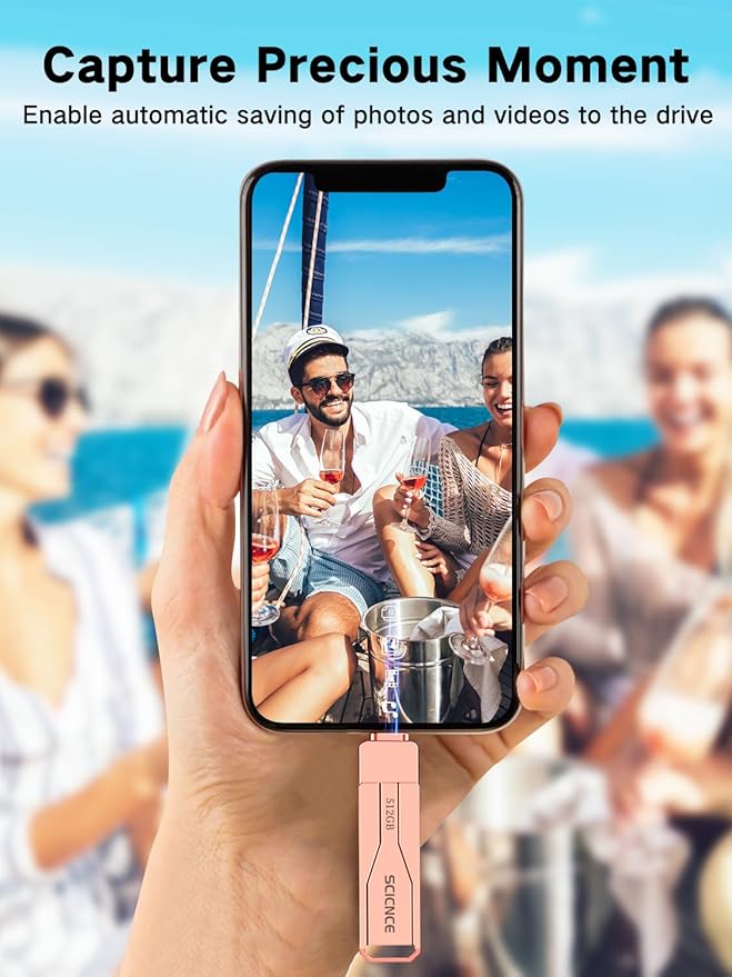 SCICNCE 512GB Flash Drive Intended for iPhone iPad, Memory Stick Storage for Photos and Videos Backup, Compatible with iPhone iPad Android PC, Plug and Play, No Application Required (Rose Gold)