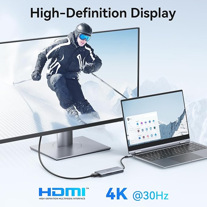 USB C Hub Adapter for MacBook Air, USB-C HD MI Dongle for MacBook Pro, 6 in 1 USBC HDMI Multiport Adapter Mac Converter with 4K HDMI, 3 USB 3.0,SD/TF for Dell XPS, HP, Surface and Other Type C Devices