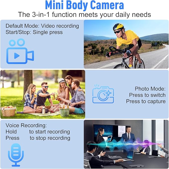 Hands Free Clip On POV Sports Camera 110 Degree 2.7K, WiFi Mini Camera for Glasses with Live View, Cycling Fishing Vlog Recorder, Kids Pets Daily Recording, Includes 16GB Card(Ivory)