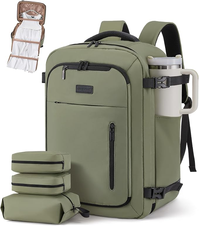 LOVEVOOK Travel Backpack for Women Men with Garment Bag, 40L Carry on Backpack as TSA Personal Item Flight Approved, Luggage Daypack Fits 17.3" Laptop, Overnight Business Weekender Travel Essential