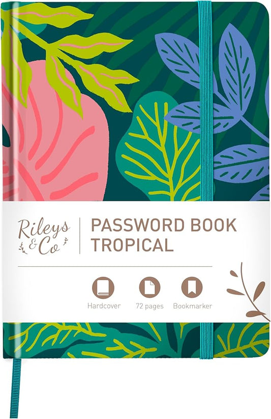 Rileys & Co. Tropical Paradise Password Organizer - Alphabetical Tabs, Easy-to-Use Password Keeper, Ideal for Seniors, Secure Notebook for Internet Logins, Websites, Usernames (8 x 6 Inches)