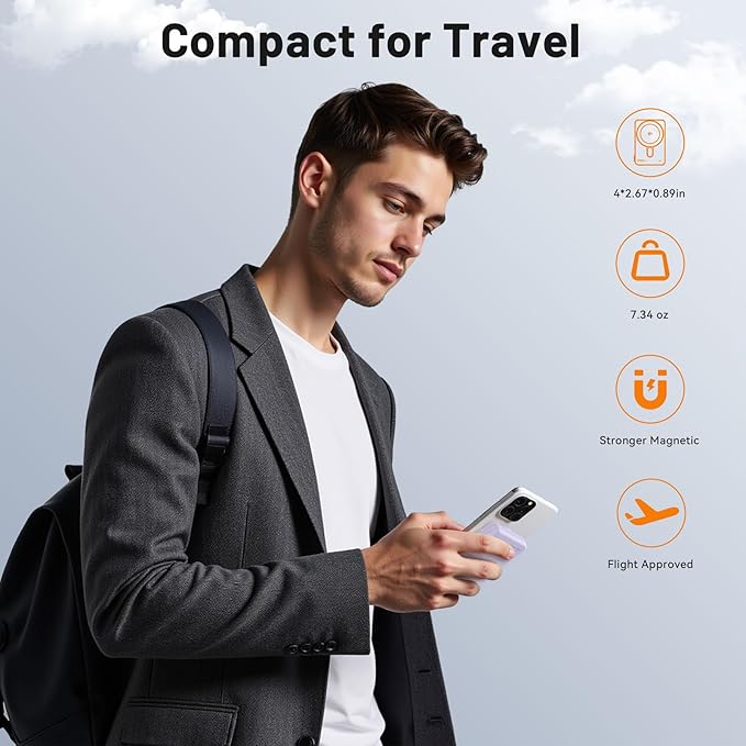 Magsafe Portable Charger 10000mAh Qi2 15W Fast Charging Magnetic Power Bank, Battery Pack with Foldable Stand, PD20W USB C Built in Cable, Mag Safe Only for iPhone 17/16/15/14/13/12 Series
