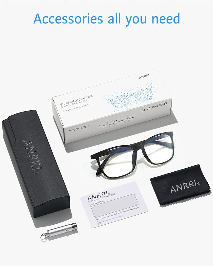 ANRRI Blue Light Blocking Glasses, Anti Eyestrain Lens Lightweight Frame Eyeglasses, Black, Men/Women