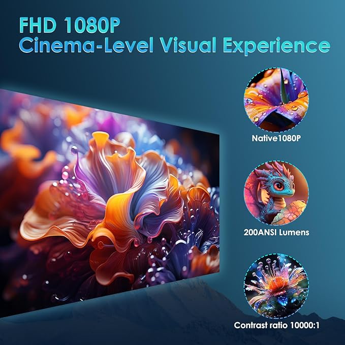 [ Auto Focus / Short Throw ] Smart Projector with Built in Apps, 5G Wifi and Bluetooth 5.4, 1080P Native Projectors 4K Outdoor Movies Projector, Mini Portable Proyector HY260Max