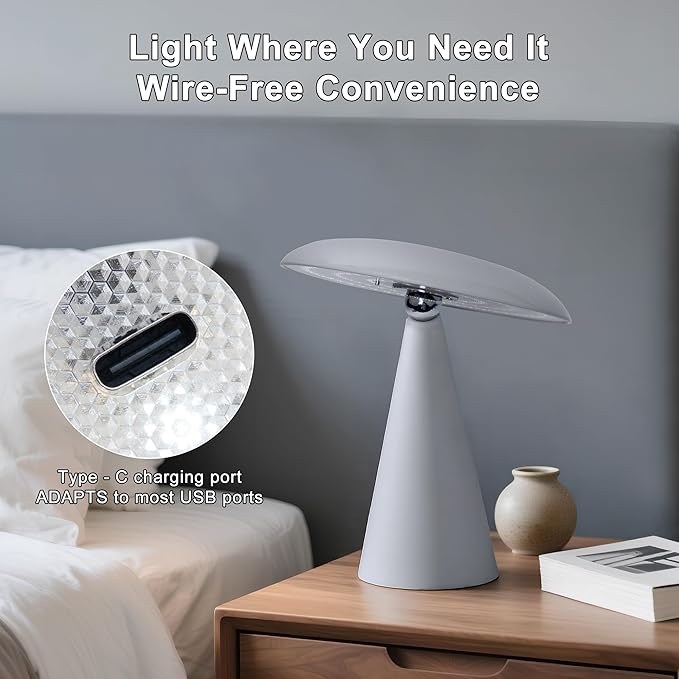 Elegant & Modern “Magnetic Cordless LED Table Lamp – Portable Touch-Dimmable Bedside Light for Bedroom, Living Room & Small Spaces (Gray)”