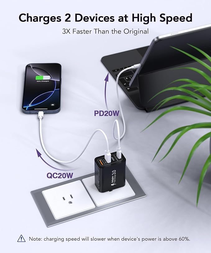 40W USB C Charger Block, 2-Pack 4-Port Type C Fast Charging Brick Dual PD&QC Wall Plug Adapter Power Brick for iPhone 13/14/15/16/17/Pro Max/Plus/iPad/Airpods/iwatch/Samsung Galaxy (Black)