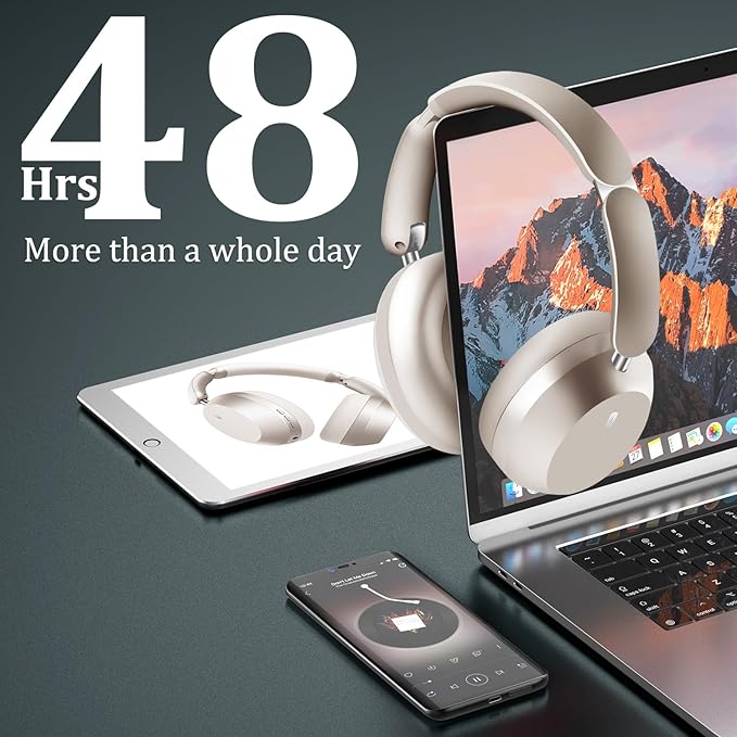 Wentronic Y04 Bluetooth Headphones Active Noise Cancelling Wireless Over Ear Headsets 48 Hours Playtime High Sound Quality Foldable Earphones with Soft Ear Cushion for Travel - Starlight