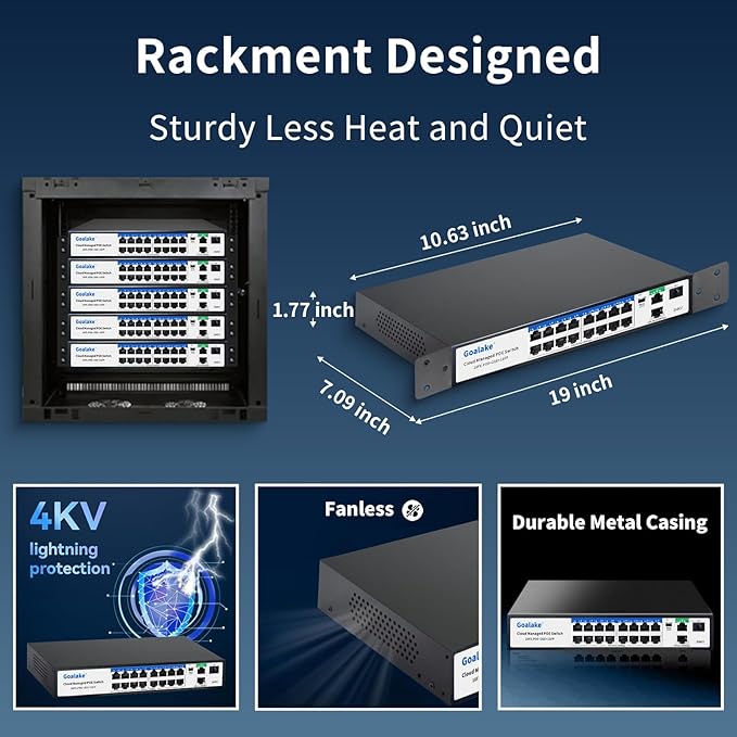 19-Port Ethernet PoE Switch, 16 PoE+ Ports @240W, 2 Uplink Gigabit Ports + 1 Combo SFP Slots, Easy Smart Managed Ethernet Switch, Metal Plug and Play, AI Extend &Vlan, Fanless, Overload Protection