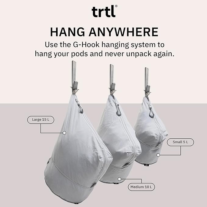 trtl Packing Pods, Oyster Grey - Packing Cubes for Travel - Organizer Bags for Luggage to Maximize Suitcase Space - Travel Packing Organizers - Includes Carry Strap - Comes with 3 Cube Sizes - 3 Pack