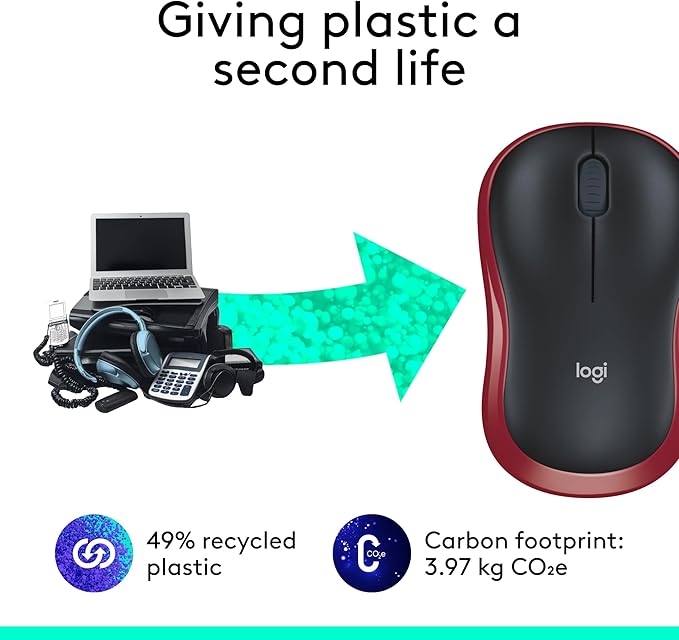 Logitech M185 Wireless Mouse, 2.4GHz with USB Mini Receiver, 12-Month Battery Life, 1000 DPI Optical Tracking, Ambidextrous, Compatible with PC, Mac, Laptop - Red