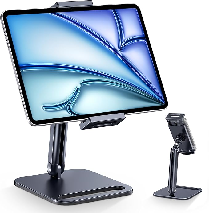CreaDream Tablet Stand, Heavy Aluminum Tablet Holder for Desk with Adjustable 360° Swivel Bracket, Compatible with iPad Pro/Air/Mini, Galaxy Tab, Surface Pro, Kindle Fire 4.7''-13", Black
