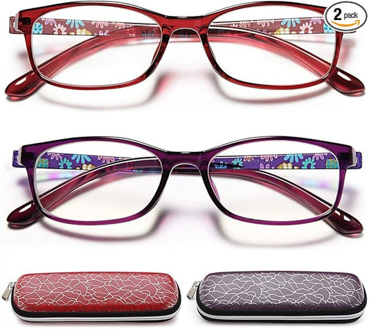 EYEURL Reading Glasses for Women Blue Light Blocking - 2 Pack Computer Readers Choose Your Magnification +2.25