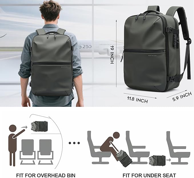 BANGE Travel Backpack with Vacuum Pocket and TSA lock version can hold 15.6 inch Laptop suitable Overnight Flight Approved Anti-theft Bag
