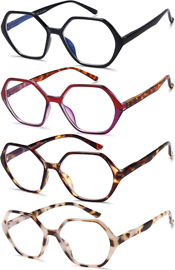 EYEURL 4-Pack Reading Glasses for Women Blue Light Blocking Reading Glasses Vintage Design Diamond-Shaped Frame Spring Hinge Readers for Women Men Anti Glare Filter Lightweight Eyeglasses,2.5
