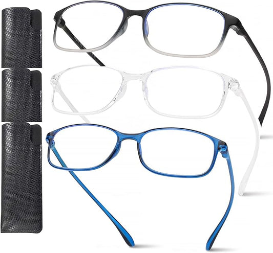 AQWANO Reading Glasses Men Women Computer Blue Light Blocking, 3 Pack Lightweight TR90 Flexible Frame Comfort Durable Readers Glasses, No Rubber 3.0