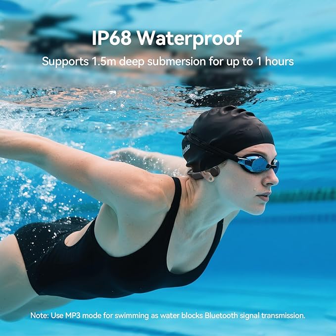 NANK Runner4 Swimming Headphones, IP68 Bone Conduction Headphones & 16GB MP3 Player Bluetooth 5.4 Wireless Open Ear Bone Conduction Underwater Sport Earbuds for Swimming Running Cycling Fitness