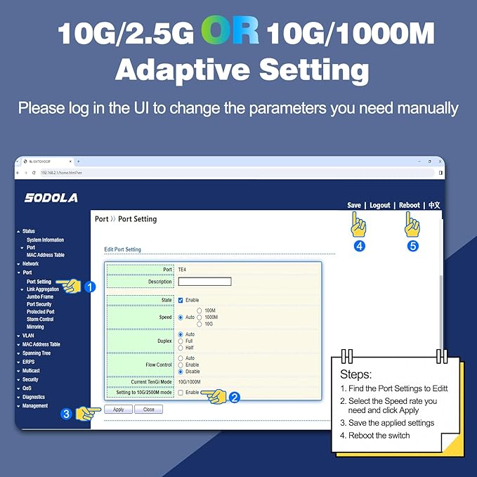 8 Port 10G Web Managed Switch, 8X10G SFP+ Ports, Link Aggregation/QoS/VLAN/IGMP, Wall Mounted Fanless 10Gb Multi-gig Network Switch（SFP Ports Only