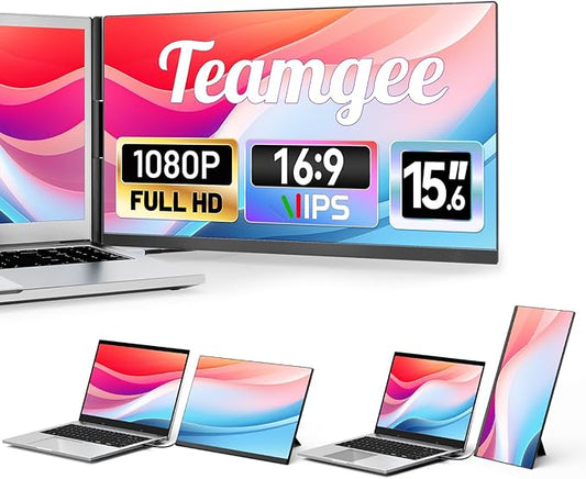 Teamgee 15.6" Laptop Screen Extender, Slim & Lightweight Portable Monitor for Laptop, Full HD IPS, 360° Rotating Stand, Detachable, USB-C Plug & Play, RGB Lighting, Thin Bezels