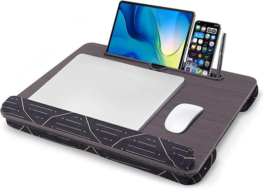 Lap Desk,Fits up to 15.6 inch Laptop Bed Table Computer with Soft Pillow and Storage Bag,Gaming Tray and Writing Tray on Bed for Home Office(2-Dark Brown)