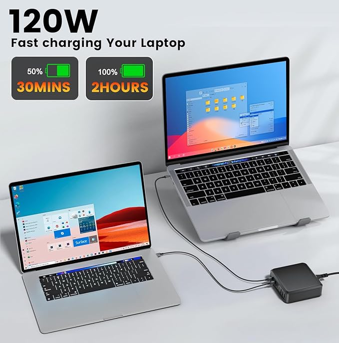 780W USB C Charger Block Fast 10-Port USB C Charging Station GaN PD 120W Laptop Charger Adapter for MacBook Pro/Air, DELL, iPad, iPhone, Samsung Galaxy
