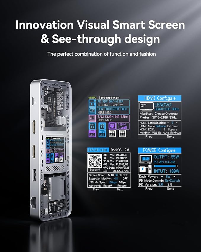 DOCKCASE Explorer Edition 10-in-1 USB C Hub, Dual 4K HDMI Docking Station for 2 Monitor, Gigabit Ethernet,1 USB-C and 3 USB-A Ports,100w PD, UHS-II TF/SD Card Reader for MacBook Pro, XPS, and More