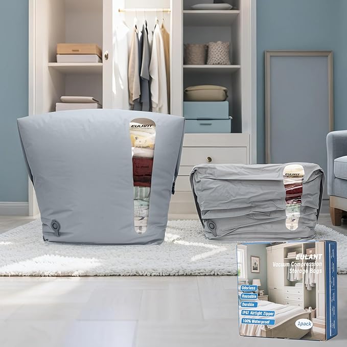 Reusable Vacuum Compression Space Saver Bag,Waterproof Professional IP67 Zip Vacuum Bags for Packing Organizers,Lightweight Compression Packing Bags for Home Family(No Pump)