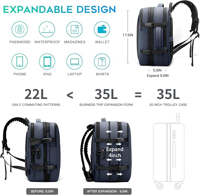 BANGE Backpack with Anti-Theft Vacuum Compression Travel Backpack,Expandable Backpacks with Pump for Airplanes