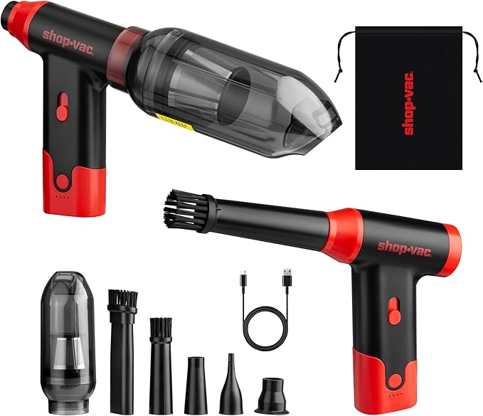 Shop-Vac 2-in-1 Electric Air Duster & Vacuum, 110000 RPM Cordless Air Blower with Brushless Motor, Variable Speed and Rechargeable, 6 Nozzles for Computer, Keyboard, House, Outdoor and Car