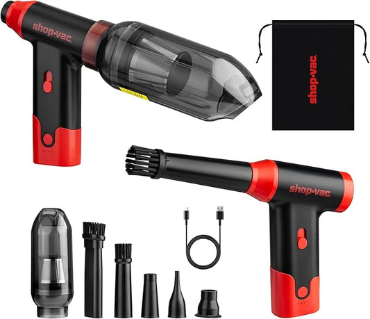 Shop-Vac 2-in-1 Electric Air Duster & Vacuum, 110000 RPM Cordless Air Blower with Brushless Motor, Variable Speed and Rechargeable, 6 Nozzles for Computer, Keyboard, House, Outdoor and Car