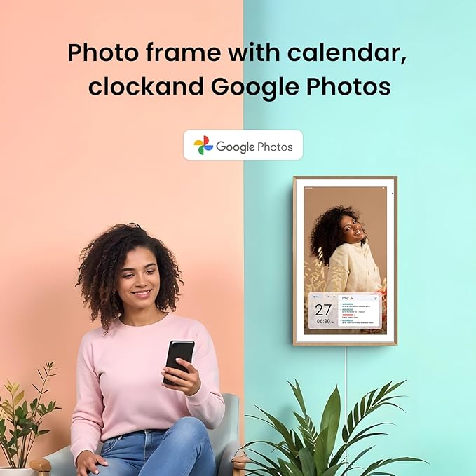 ApoloSign 15.6-inch Digital Calendar: Dual Mode Calendar with Google Play & Multi-calendar Sync, Electronic Planner & Chore Chart, Smart Touchscreen, Interactive Display for Family Schedules (Teak, 15.6")