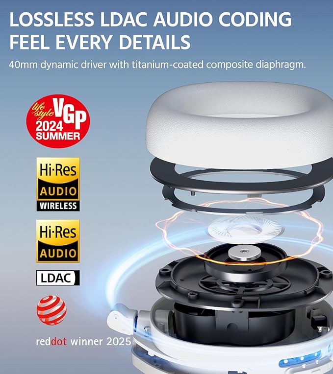 Edifier W830NB Wireless Over Ear Headphones with -45dB Active Noise Cancelling, 94H Playtime, LDAC Hi-Res Sound, Spatial Audio, Fast Charging, Multipoint Connection, Bluetooth V5.4 - Black