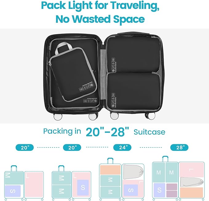 Cambond Compression Packing Cubes for Travel Women - Travel Bags Luggage Organizers Travel Essentials Compression Cubes for Travel Carry on Suitcases Organizer